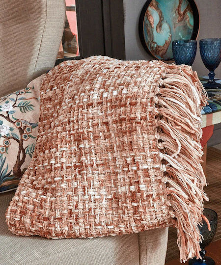 Kentia Nala Four-Seater Sofa Throw Chenille 180x320cm Salmon Pink Ecru