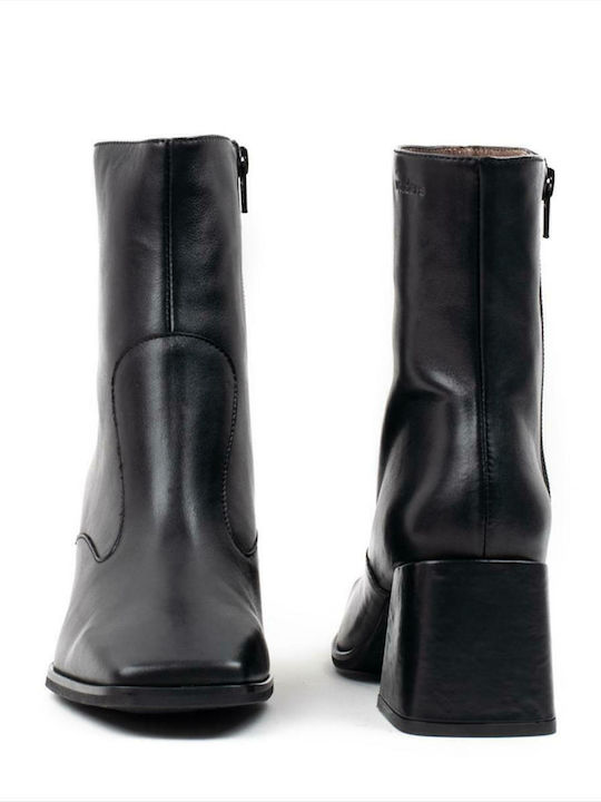 Leather Women's Ankle Boots with Medium Heel Black