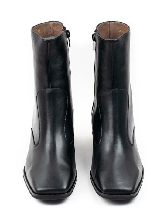 Leather Women's Ankle Boots with Medium Heel Black