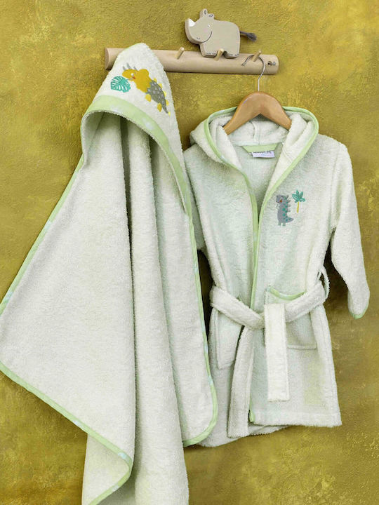 Nima Hooded Baby Bathrobe Happy Park Green