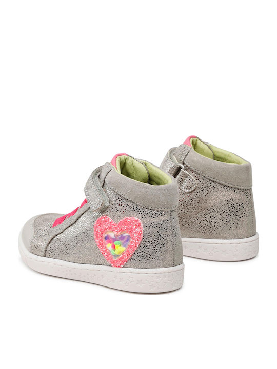 Agatha Ruiz De La Prada Kids High Sneakers for Girls with Laces & Strap Silver