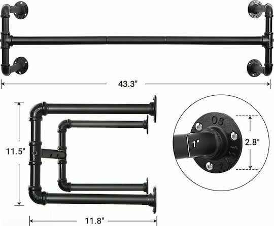Songmics Κρεμάστρα Τοίχου Μεταλλική Μαύρη 110x29.3cm 2τμχ