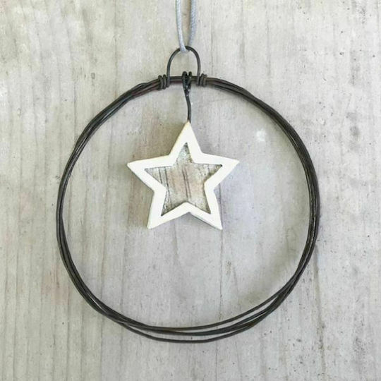 Synchronia Weihnachtsdekoration Holz Kranz mit Durchmesser 7.5cm. Klein mit Stern