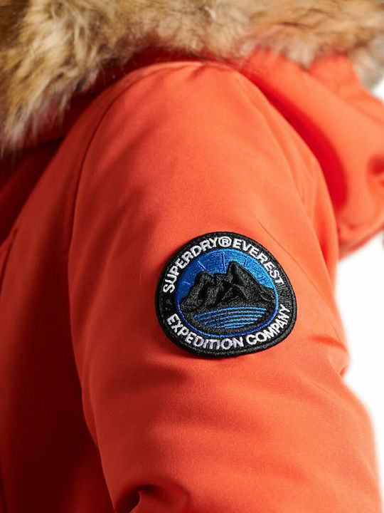 EVEREST Дълго Дамско Парка Яке с Пухкава Качулка за Зима Bold Orange