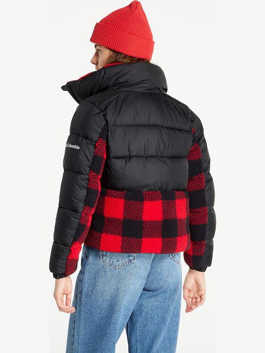 Columbia Scurt Jachetă de femei Puffer pentru iarnă Black - Red