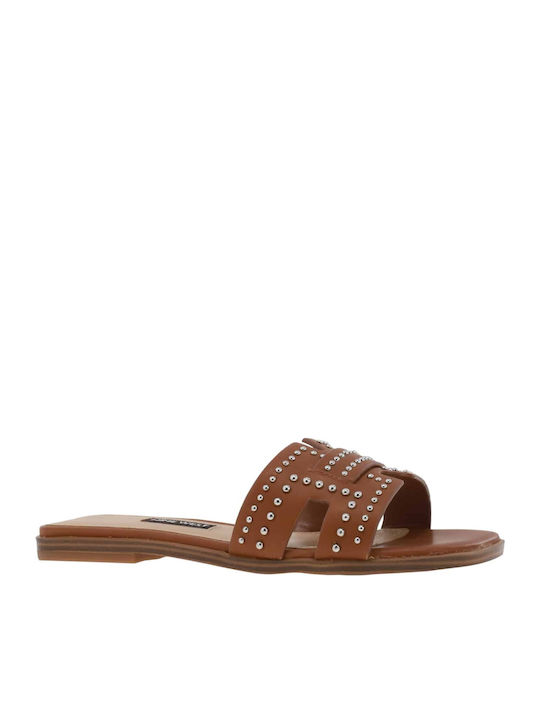 Nine West Genesia Le Leather Women's Flat Sandals in Tabac Brown Color