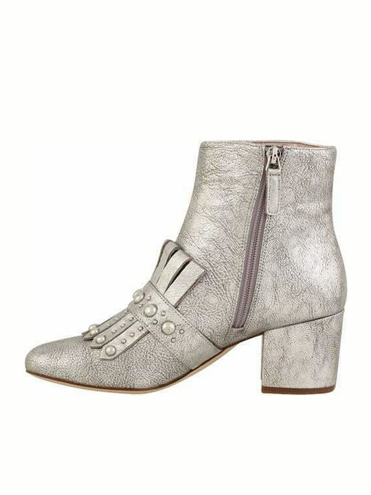 Qamile Leather Women's Ankle Boots Silver