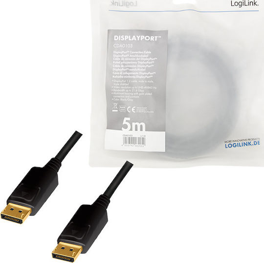 LogiLink Cable DisplayPort male - DisplayPort male 5m Μαύρο (CDA0103)