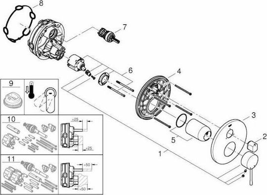 Grohe Essence Μίκτης Μπαταρίας Εντοιχισμού Ντουζιέρας 3 Εξόδων Χάλκινος