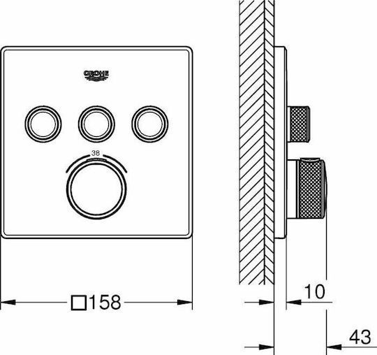 Grohe Grohtherm Smart Control Μίκτης Μπαταρίας Εντοιχισμού Ντουζιέρας 3 Εξόδων Inox Ασημί
