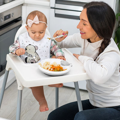 Babyono Βρεφικό Σετ με Πιρούνι από Μέταλλο Ροζ-Γκρι 2τμχ