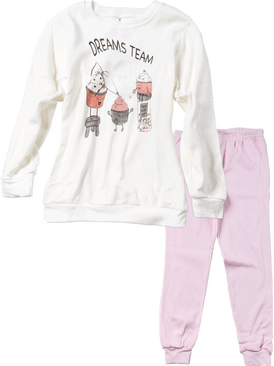 Dreams by Joyce Set Top & Bottom Kids Winter Cotton Pyjamas White