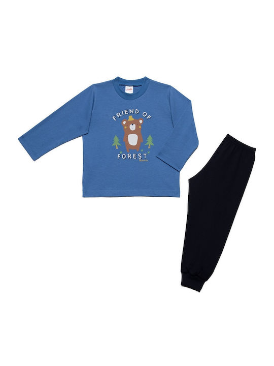 Minerva Set Top & Bottom Kids Winter Cotton Pyjamas Blue