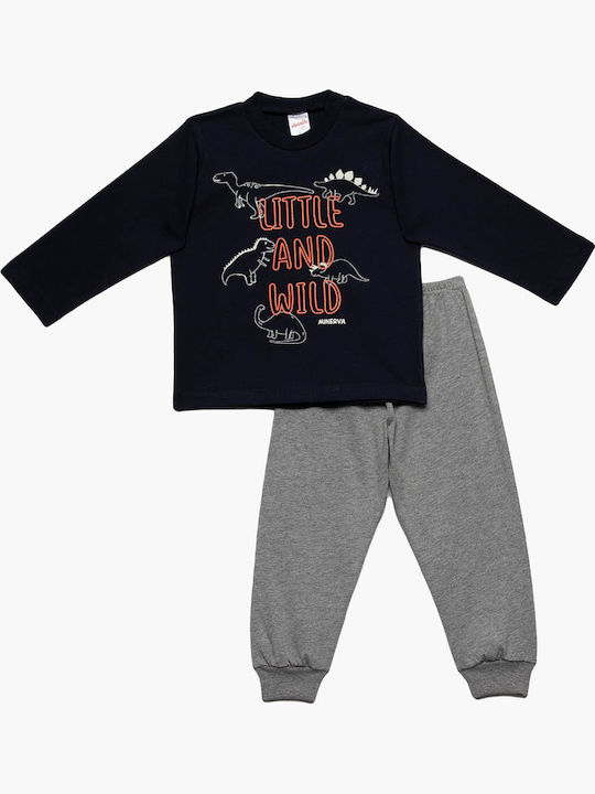 Minerva Set Top & Bottom Kids Winter Cotton Pyjamas Navy Blue