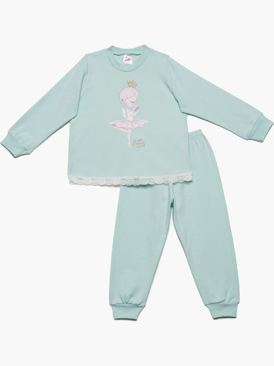 Minerva Princess Set Top & Bottom Kids Winter Cotton Pyjamas Turquoise