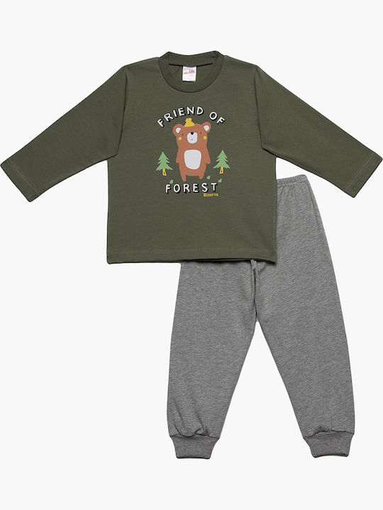 Minerva Set Top & Bottom Kids Winter Cotton Pyjamas Khaki