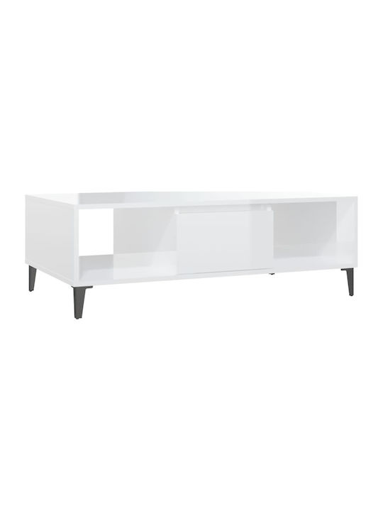 Rectangular Wooden Coffee Table Γυαλιστερό Λευκό L103.5xW60xH35cm