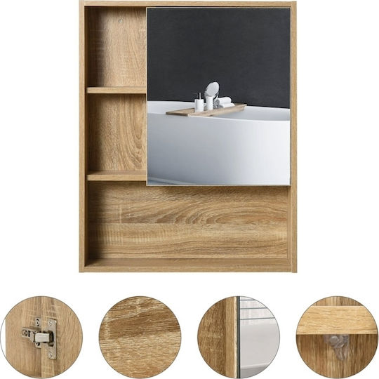 HomCom Rectangular Bathroom Mirror made of Particle Board with Shelf & Cabinet 60x76cm Brown