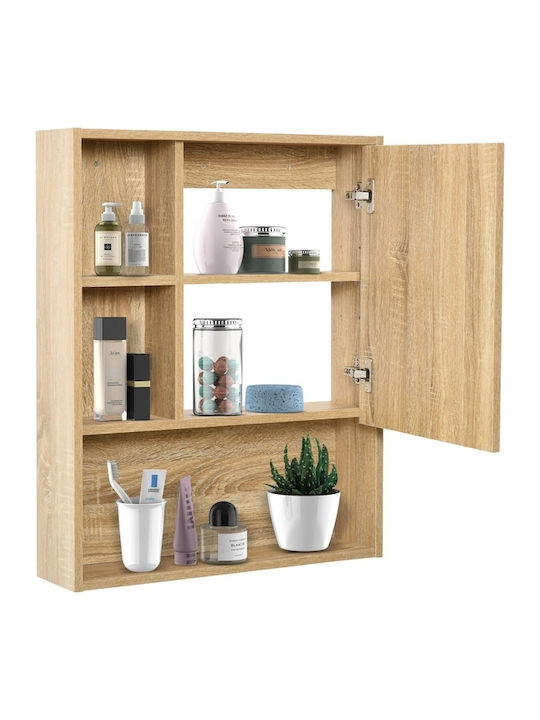 HomCom Rectangular Bathroom Mirror made of Particle Board with Shelf & Cabinet 60x76cm Brown