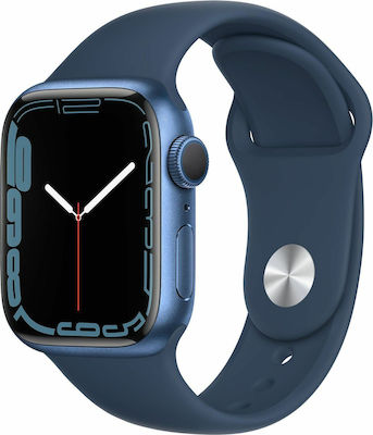 Apple Watch Series 7 Aluminium 41mm Αδιάβροχο με Παλμογράφο (Blue)