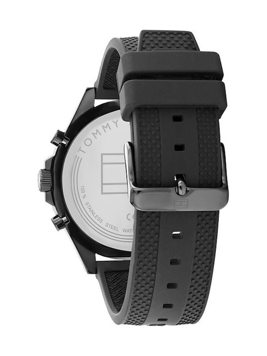 Tommy Hilfiger Larson Мъжки Часовник 46mm Хронограф На Батерия с Черна Каучукова Каишка