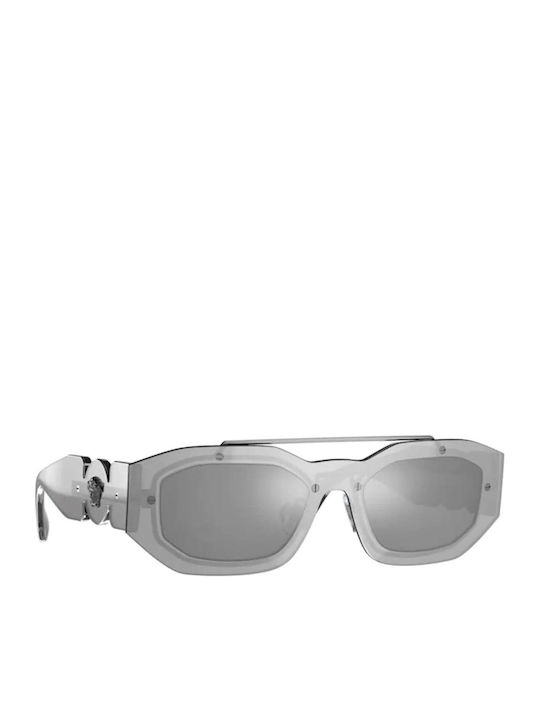 Versace Women's Sunglasses with Grey Horn-Rimmed Frame and Silver Mirror Lens VE2235 1001/6G