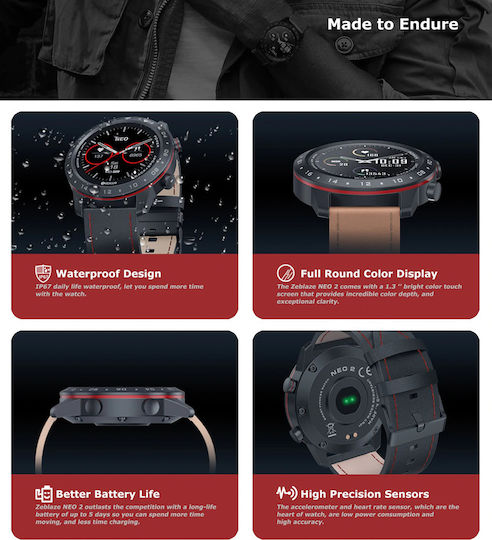 Zeblaze NEO 2 Smartwatch mit Pulsmesser (Schwarz)