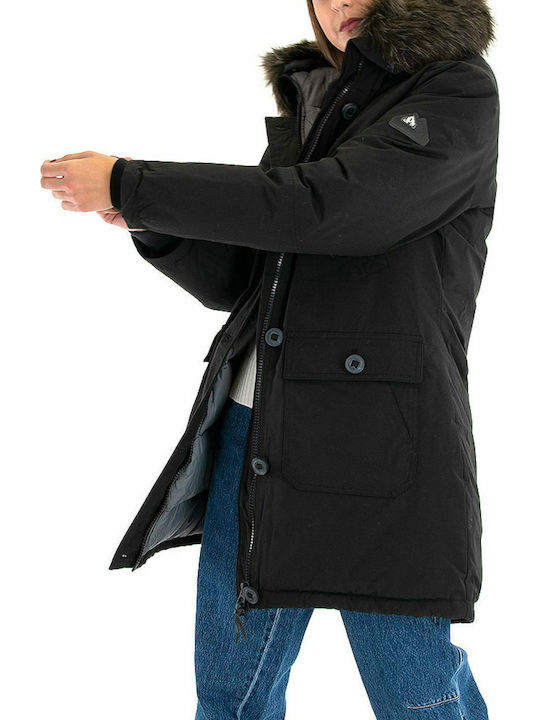 Women's Long Parka Jacket for Winter Black