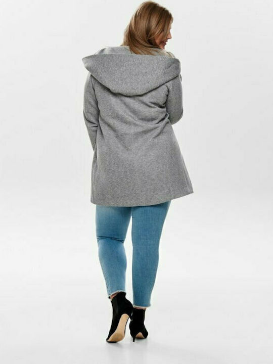 Only Women's Short Half Coat with Zipper and Hood Light Grey Melange