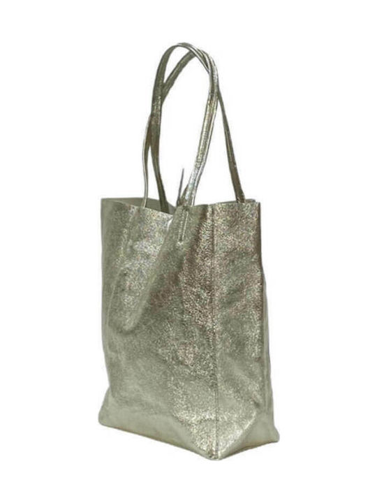 Women's Metallic Color Market Bag Made of Genuine High Quality Leather in Gold