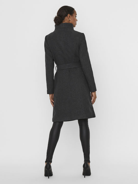 Vero Moda Γυναικείο Dark Grey Melange Παλτό με Ζώνη