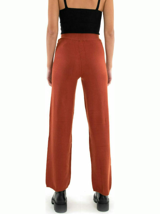 Only Women's High-waisted Fabric Trousers with Elastic in Loose Fit Orange