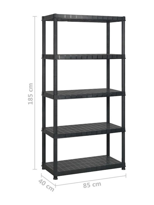 Plastic Outdoor Shelving Unit with 5 Shelves Black 340x40x185cm