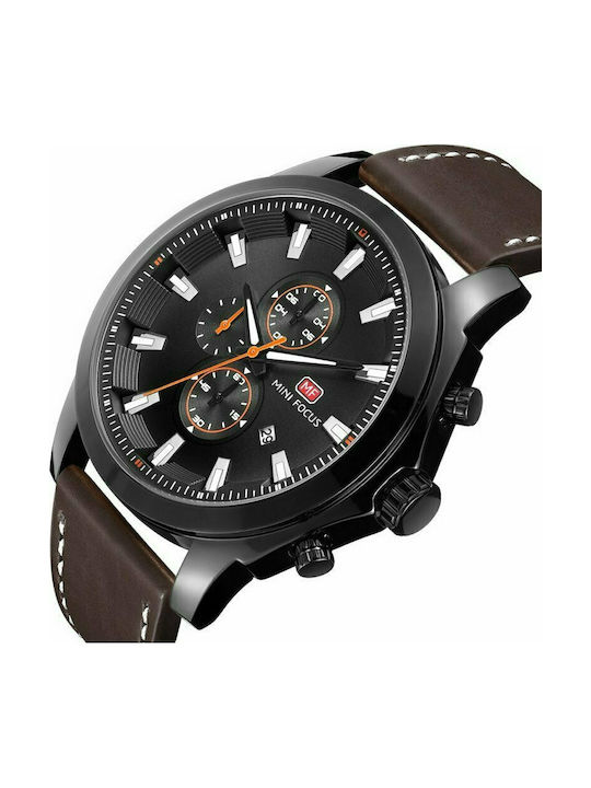 Mini Focus Watch Chronograph Battery with Brown Leather Strap