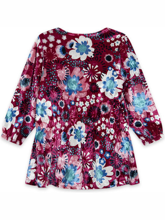 Children's Dress Long Sleeve Velvet Floral Purple