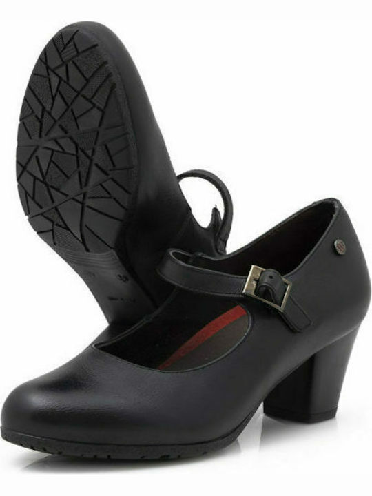 6706 Pantofi cu toc cu Curea Negre