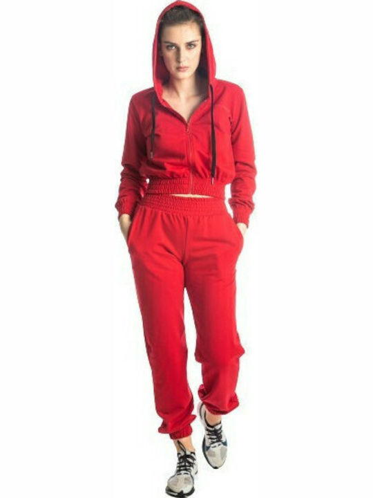 Cropped Women's Hoodie Sweater with Hood Red