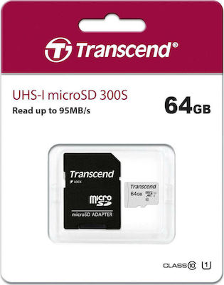 Transcend 300s microSDXC 64GB Clasa 10 U1 V30 A1 UHS-I cu adaptor