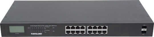 Intellinet LCD Screen Unmanaged L2 PoE+ Switch με 24 Θύρες Gigabit (1Gbps) Ethernet και 2 SFP Θύρες