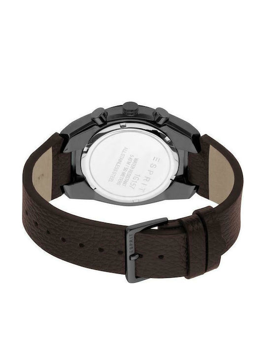 Esprit Strike Chrono Ανδρικό Ρολόι 44mm Χρονογράφος Μπαταρίας με Καφέ Δερμάτινο Λουράκι