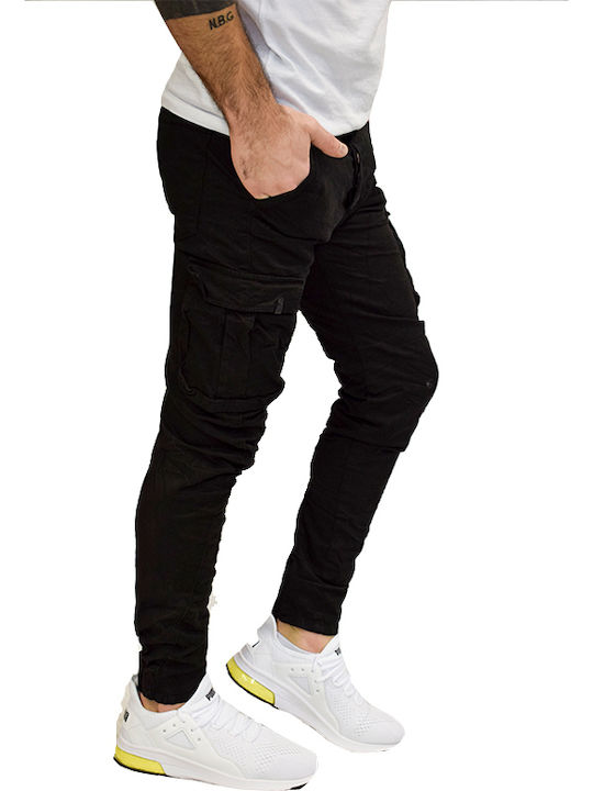 Trousers Cargo Elastic in Slim Fit Black