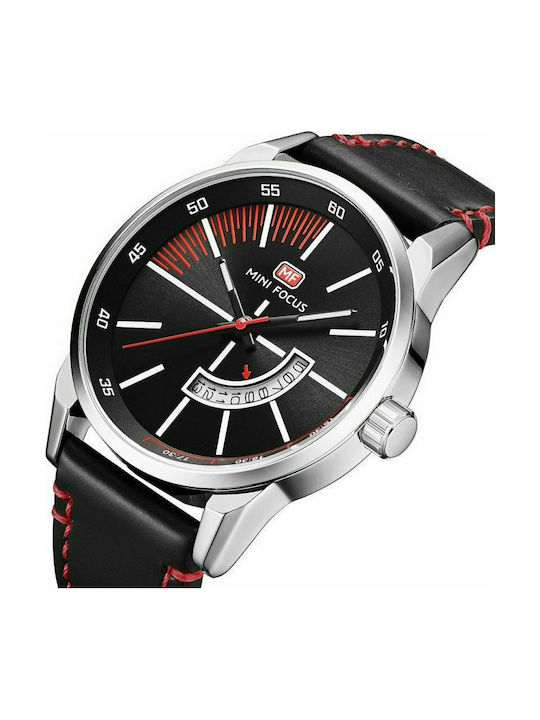 Mini Focus Watch Chronograph Battery with Black Leather Strap