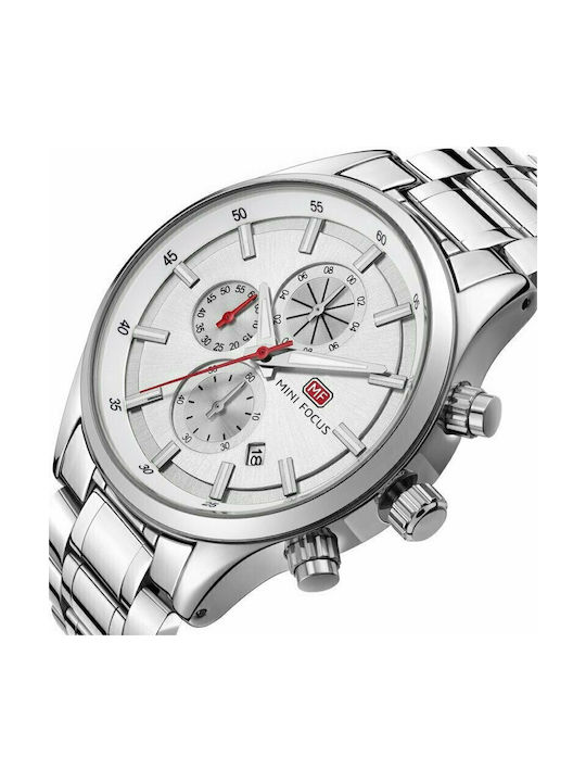 Mini Focus Watch Chronograph Battery with Silver Metal Bracelet