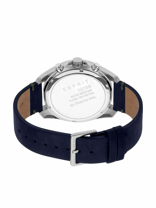 Esprit Men's Watch 37mm Chronograph Battery with Blue Leather Strap