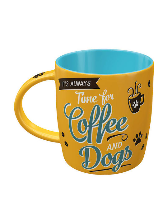 Nostalgic Art Coffee and Dogs Becher Keramik Gelb 330ml