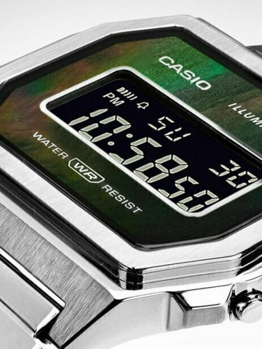 Casio Vintage Iconic Ψηφιακό Ανδρικό Ρολόι 38mm Μπαταρίας με Ασημί Μεταλλικό Μπρασελέ