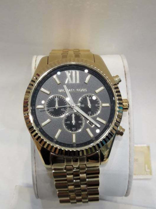 Michael Kors Lexington Men's Watch 45mm Chronograph Battery with Gold Metal Bracelet