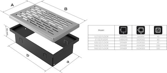 Kratki Ορθογώνια Περσίδα Τζακιού 20x9cm Inox