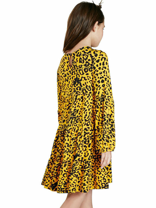 Laura Trapeze Παιδικό Φόρεμα Μακρυμάνικο Animal Print Κίτρινο