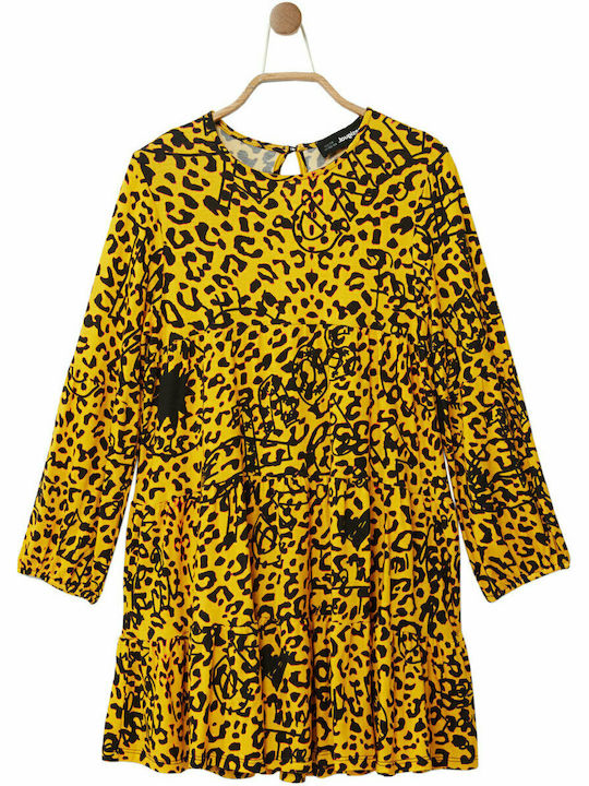 Laura Trapeze Παιδικό Φόρεμα Μακρυμάνικο Animal Print Κίτρινο